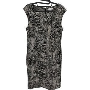 Calvin Klein Black Cream Cheetah Animal Print Sleeveless Knit Sheath Dress 10
